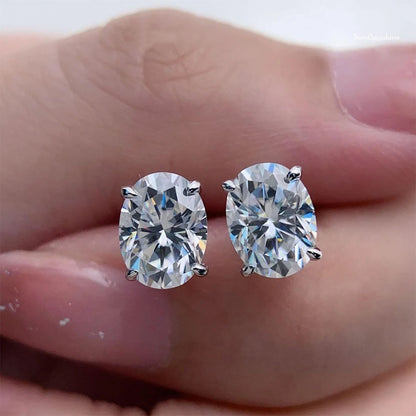 Oval Moissanite Stud Earrings with D Color VVS1 Clarity and 925 Sterling Silver, 0.5-5ct