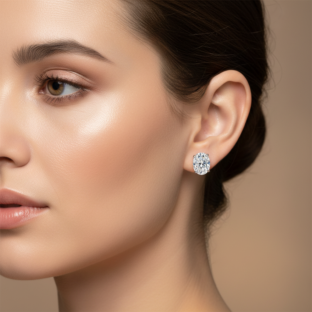 Oval Moissanite Stud Earrings with D Color VVS1 Clarity and 925 Sterling Silver, 0.5-5ct