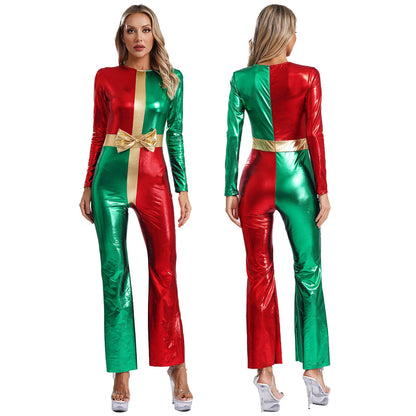 Metallic Santa Cosplay Jumpsuit – Women's Christmas Costume for Holiday Parties, Dance Performances and Festive Events