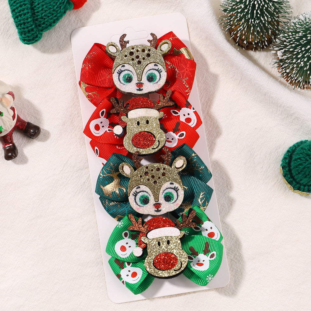 Baby Christmas Hair Clip Set – Santa and Reindeer Holiday Hair Accessories for Girls Party Outfits