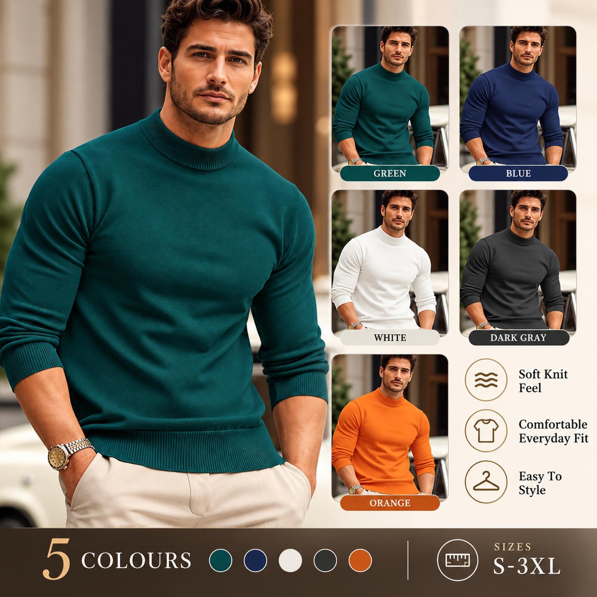 Men's Crew Neck Casual Sweater | Knitted Design
