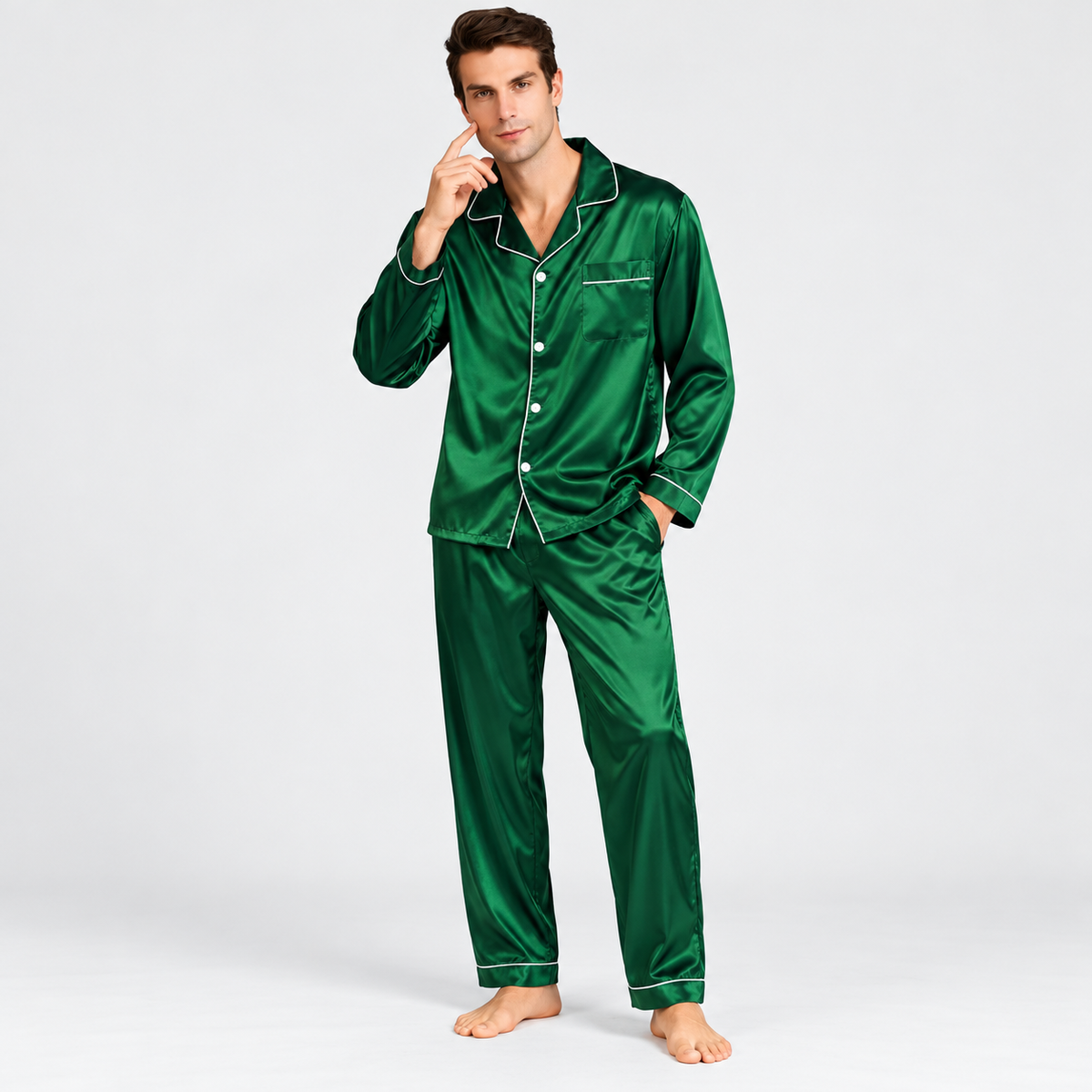 Men's Pajamas Long Sleeve Pajama Set | Elastic Waistband Pants