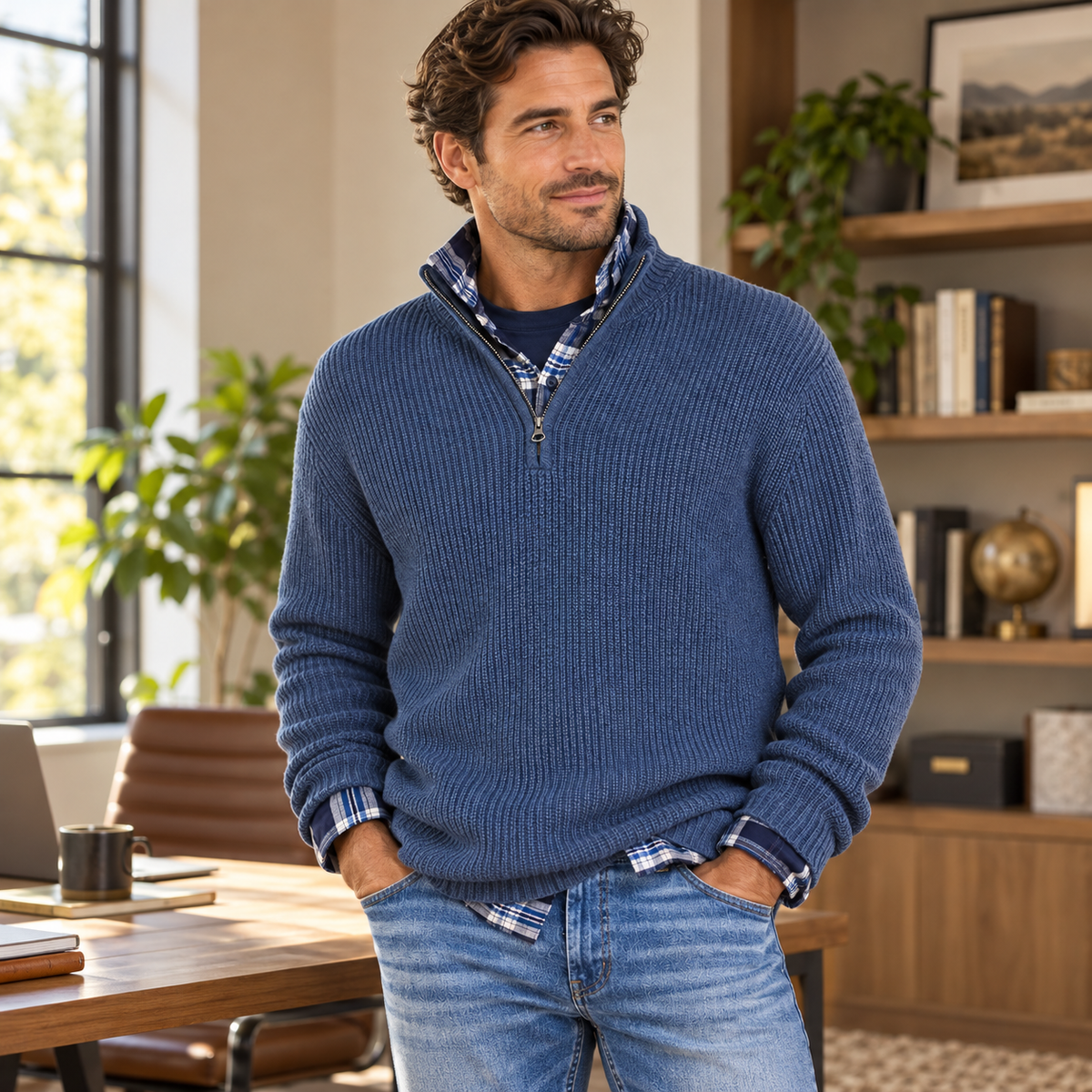 Men's Versatile Business Casual Zipper Sweater | Office Wear