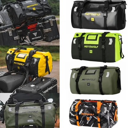 Roll Top Tail Bag with Reflective Strips and Convertible Carry Straps, 40L and 66L