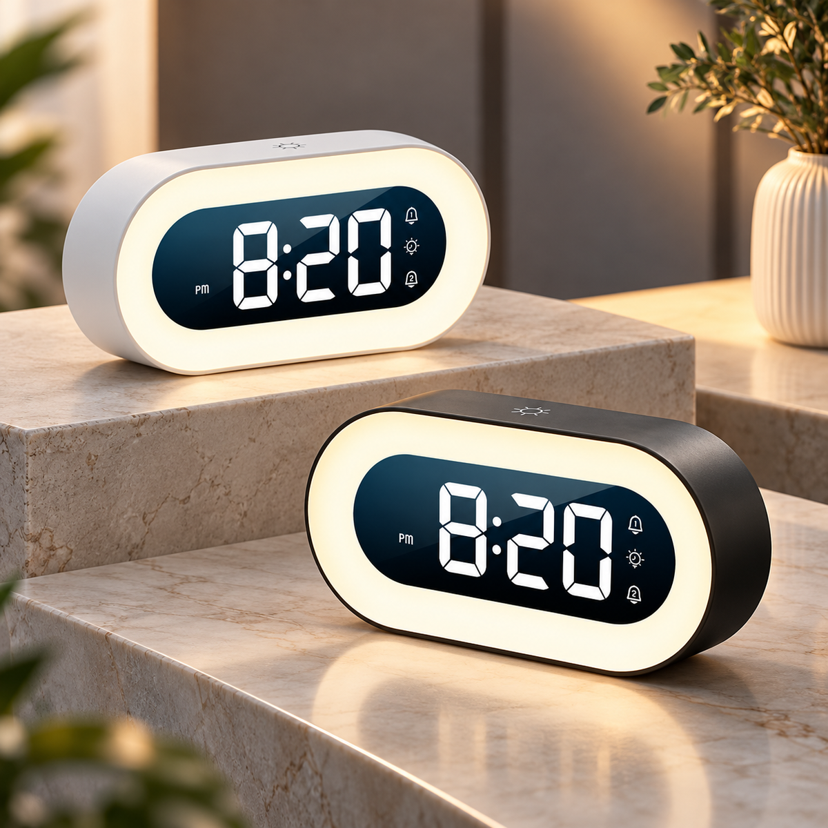 Night Light Alarm Clock Rechargeable Snooze Function