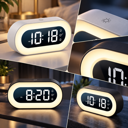 Night Light Alarm Clock Rechargeable Snooze Function