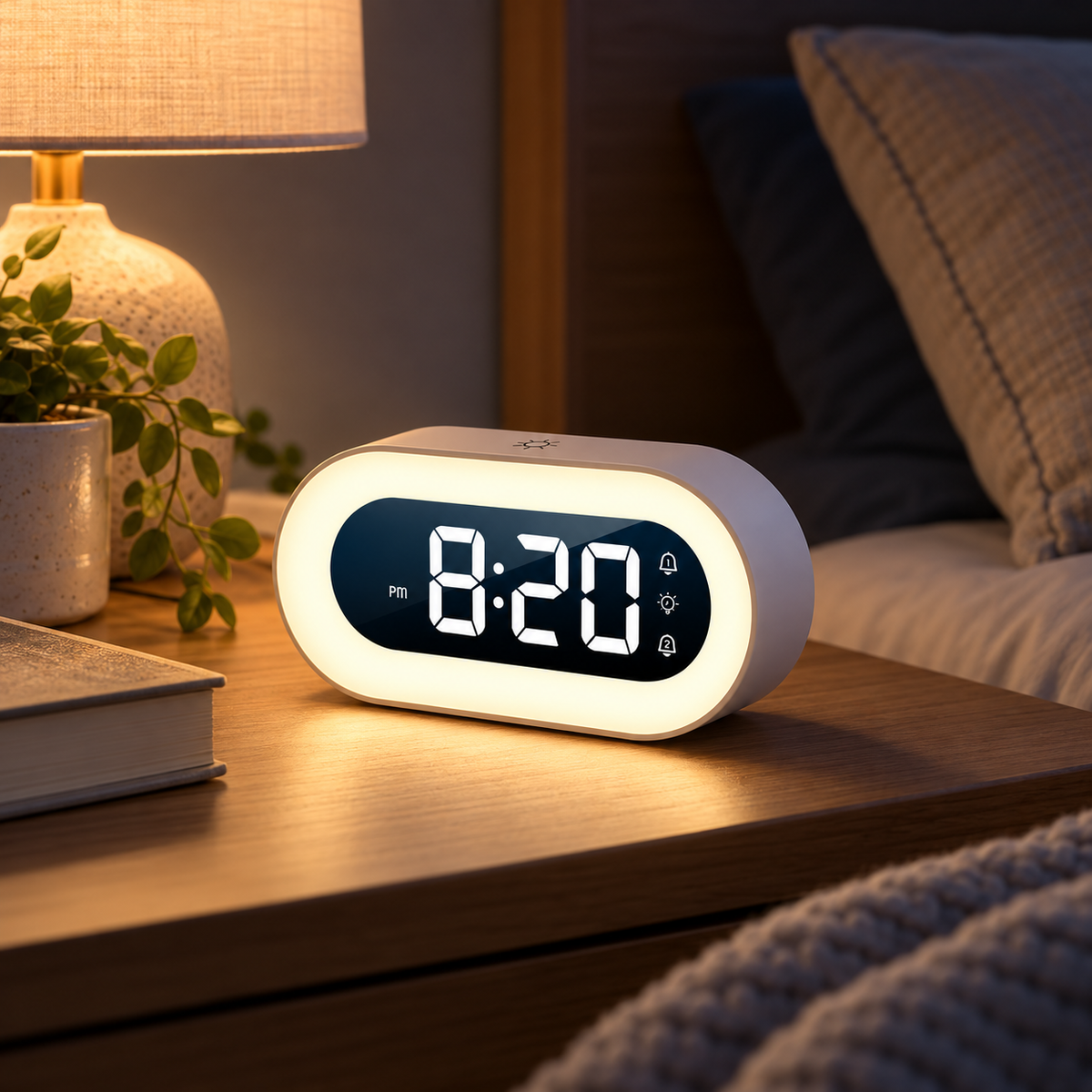 Night Light Alarm Clock Rechargeable Snooze Function