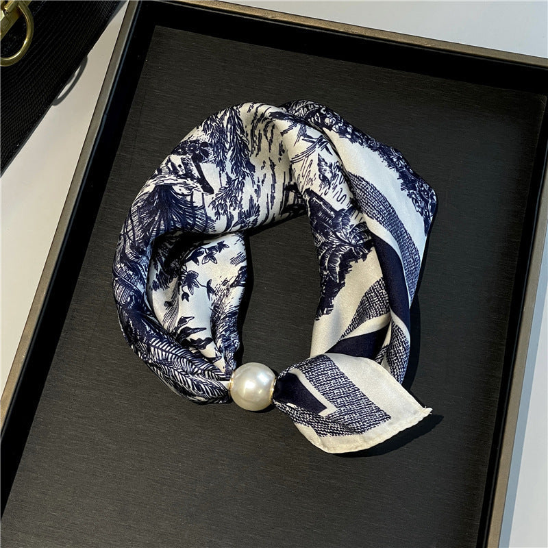 Pearl Buckle Closure Printed Scarf