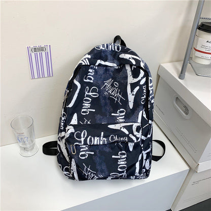 Spacious Backpack with Padded Straps and Graffiti Print, Tear Resistant