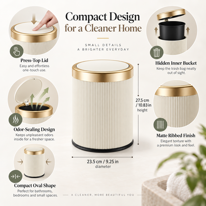 Oval Trash Can Press Top Compact Bathroom Home Storage