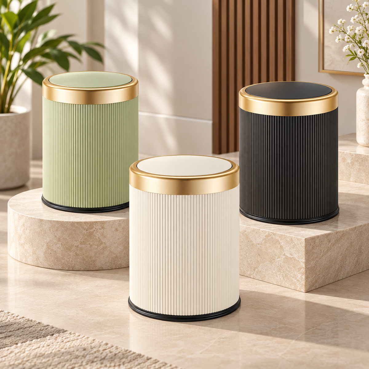 Oval Trash Can Press Top Compact Bathroom Home Storage