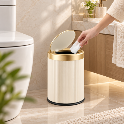 Oval Trash Can Press Top Compact Bathroom Home Storage