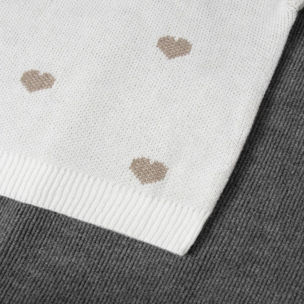 Oversized Pullover Sweater with Embroidered Hearts and Puff Sleeves