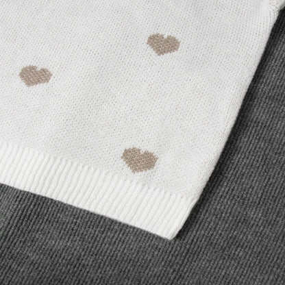 Oversized Pullover Sweater with Embroidered Hearts and Puff Sleeves