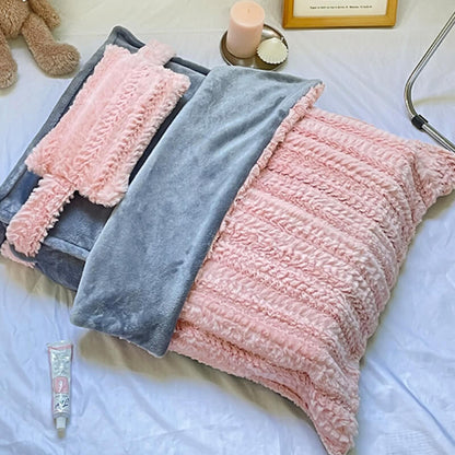 Plush Pet Bed with Raised Border and Matching Pillow, Machine Washable