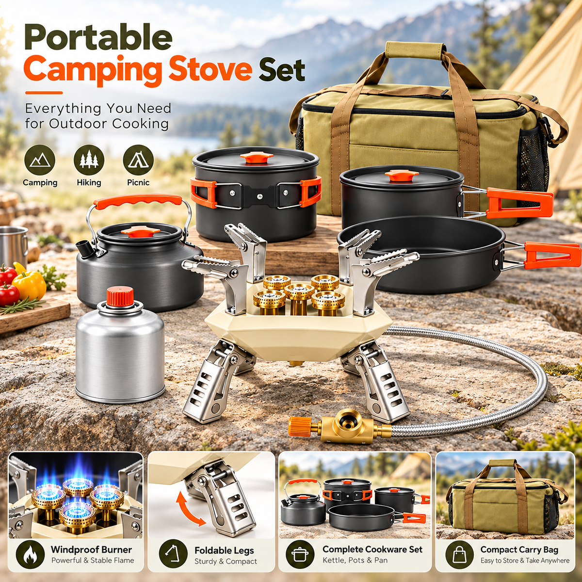Portable Camping Stove Foldable Compact Outdoor Cooking