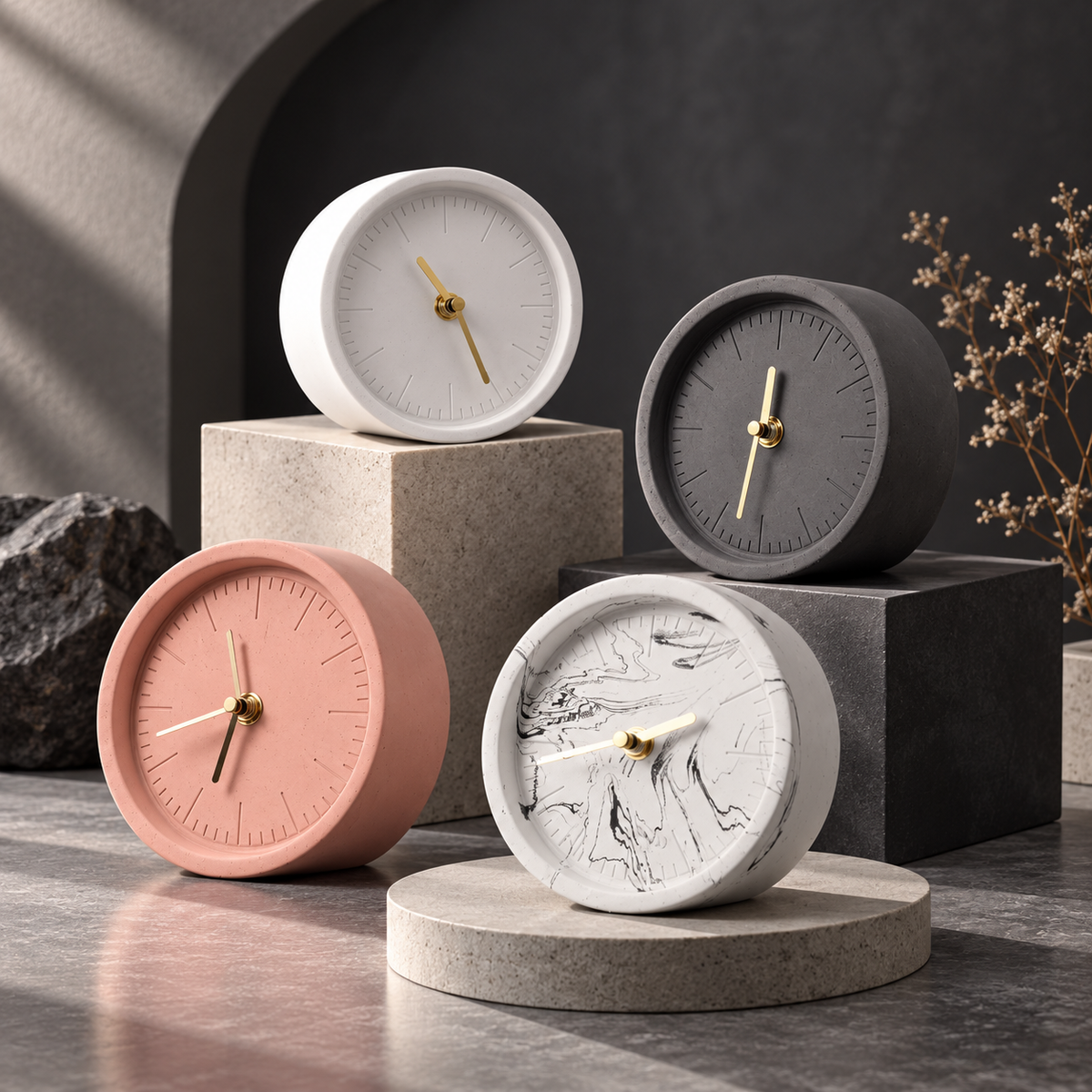 Portable Desk Clock Unique Concrete Decorative Accent