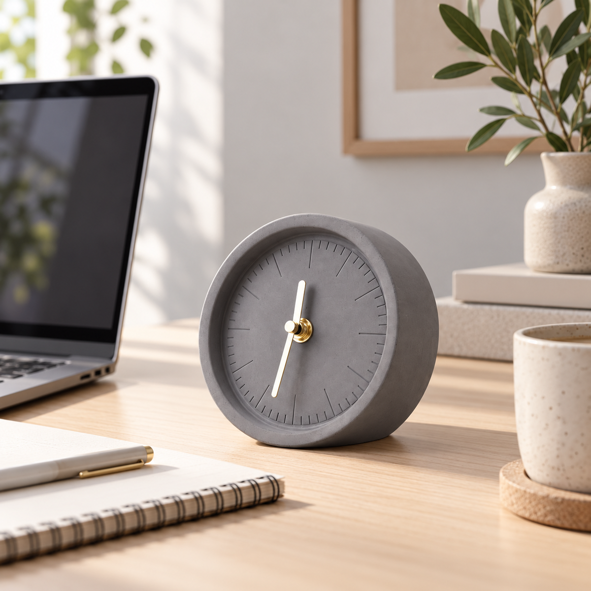 Portable Desk Clock Unique Concrete Decorative Accent