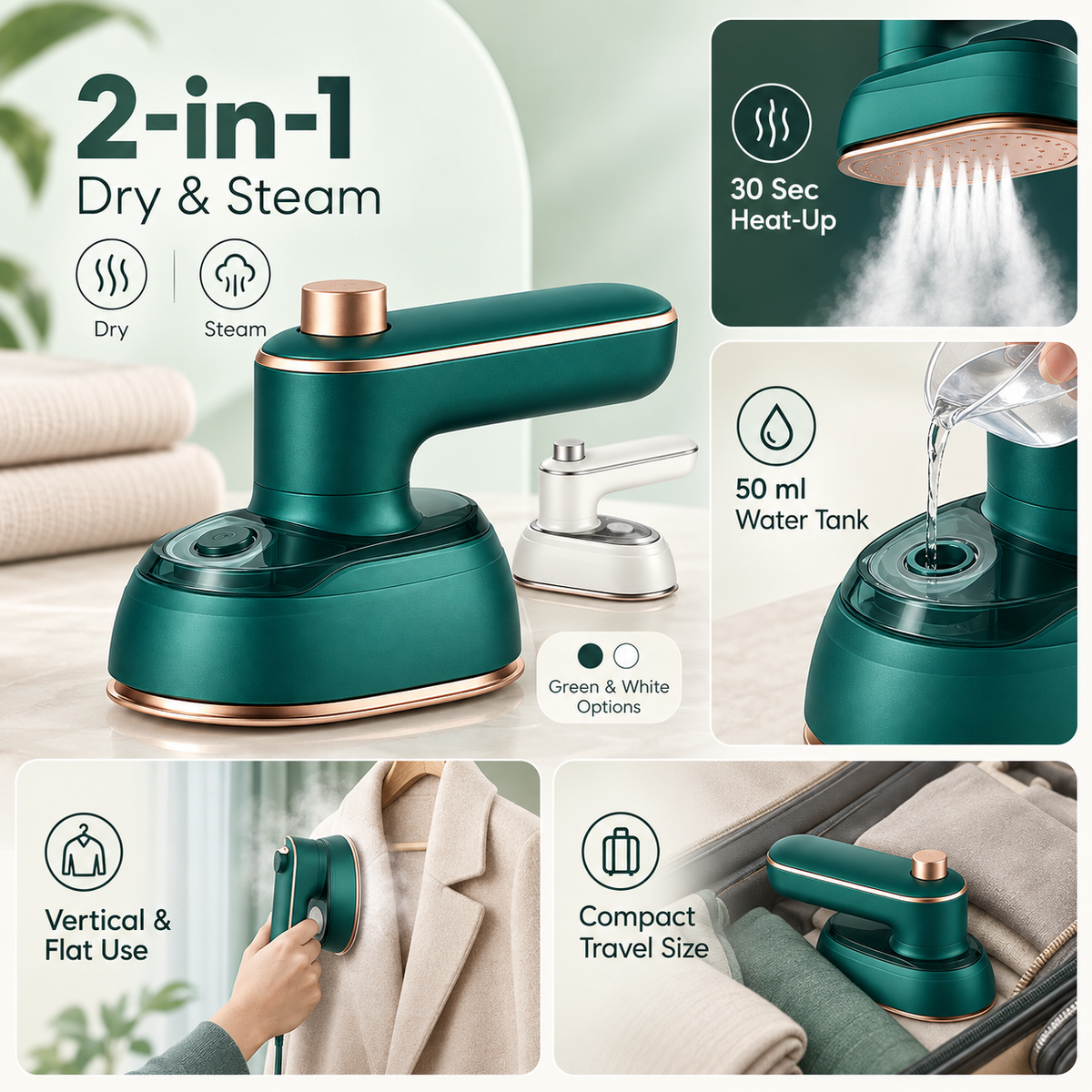 Portable Garment Iron Vertical Steam Handheld Compact