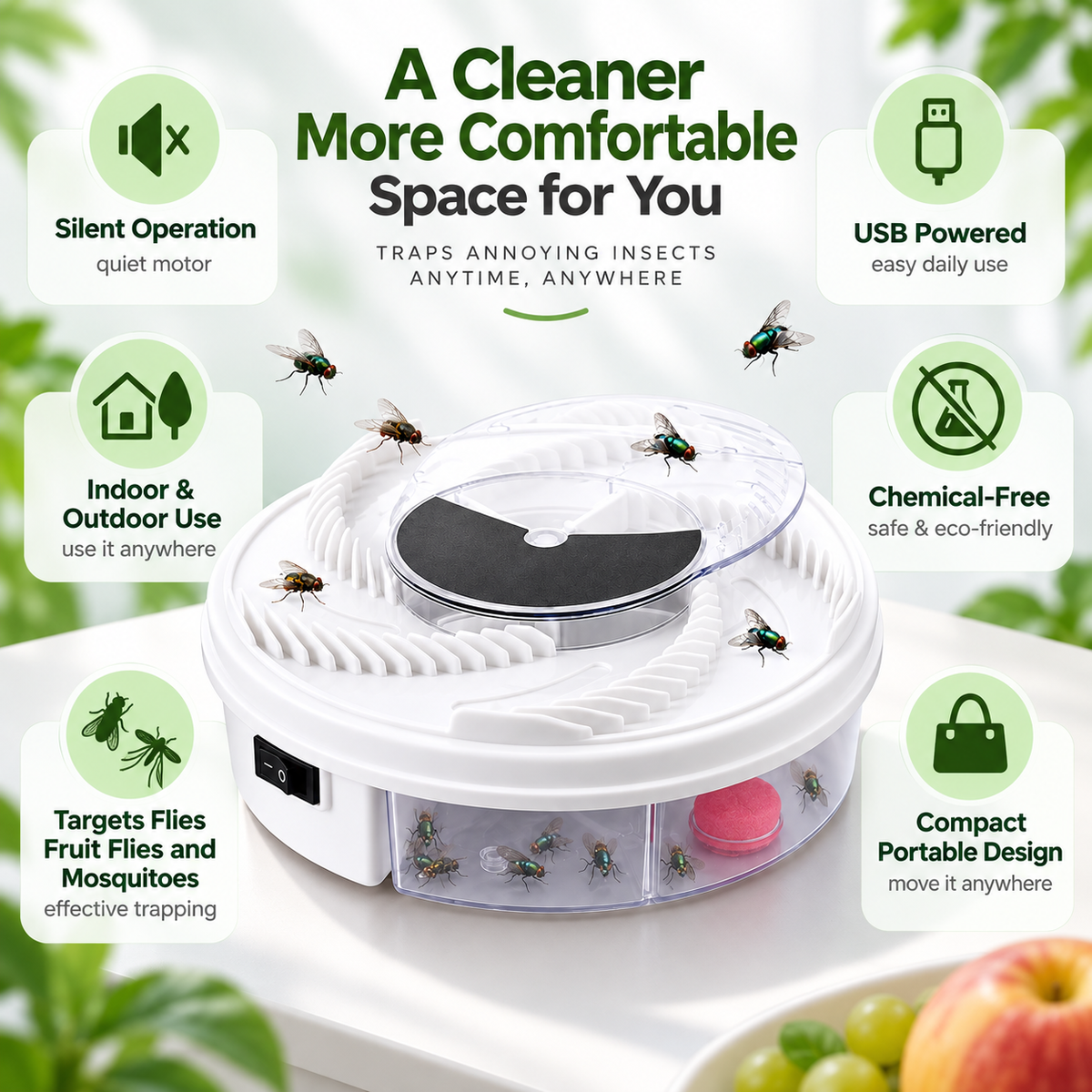 Portable Insect Trap Indoor Outdoor USB Powered Compact