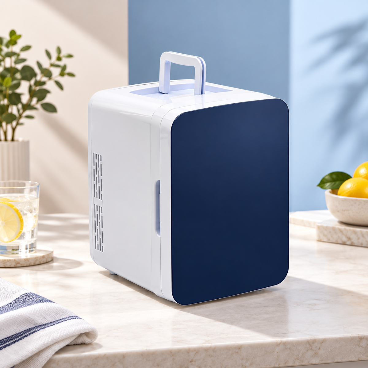 Portable Mini Fridge Car Compact Snacks Handle Door Shelf