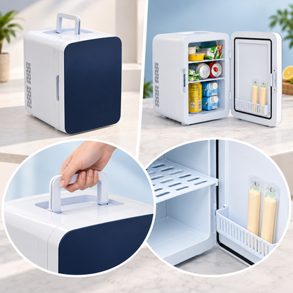 Portable Mini Fridge Car Compact Snacks Handle Door Shelf