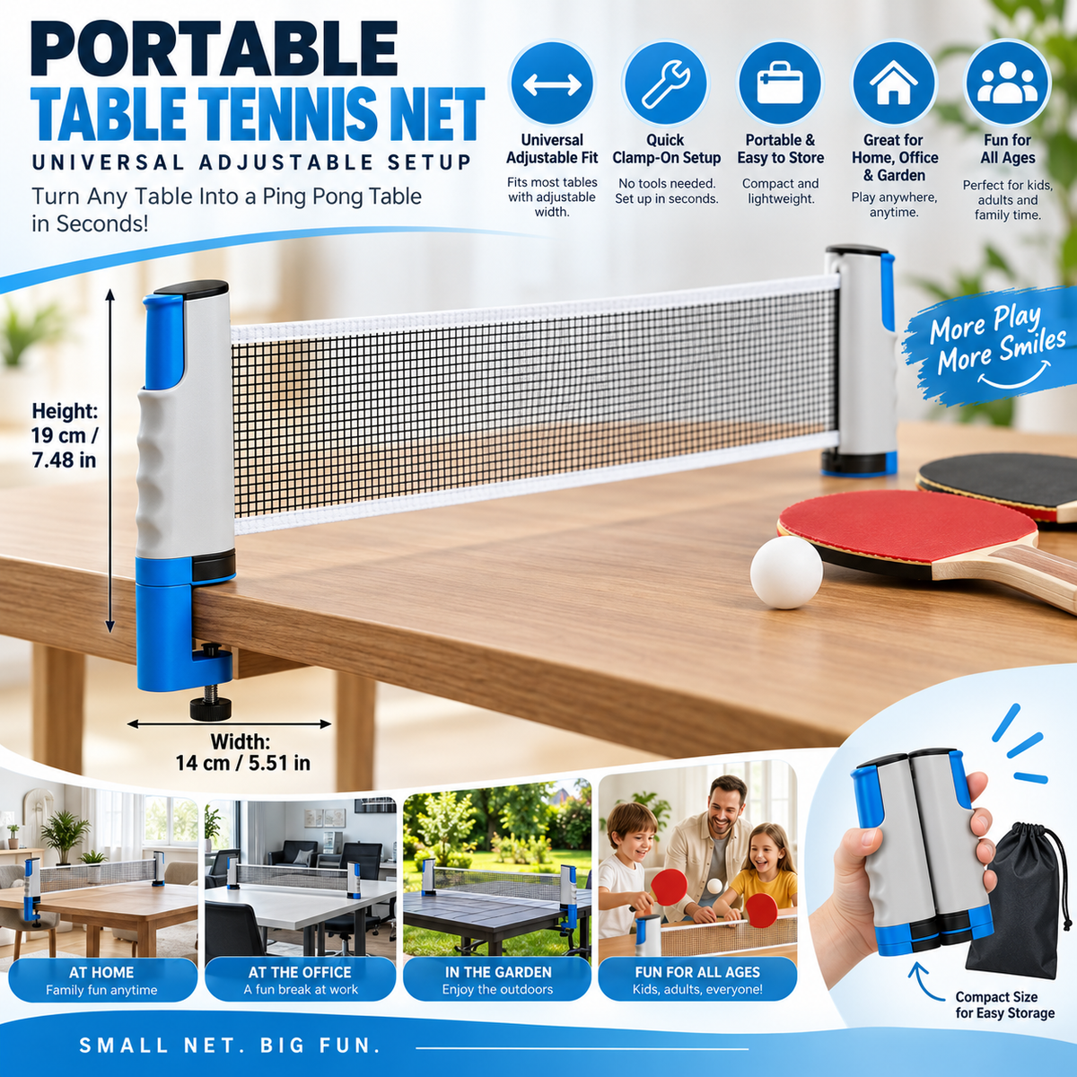 Portable Table Tennis Net Universal Adjustable Setup