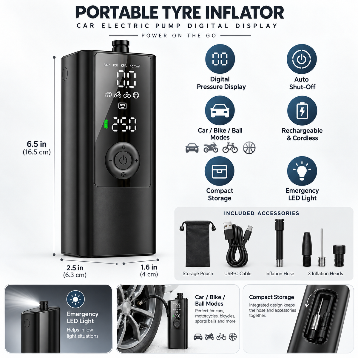 Portable Tyre Inflator Car Electric Pump Digital Display