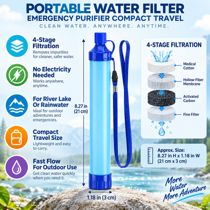 Portable Water Filter Emergency Purifier Compact Travel