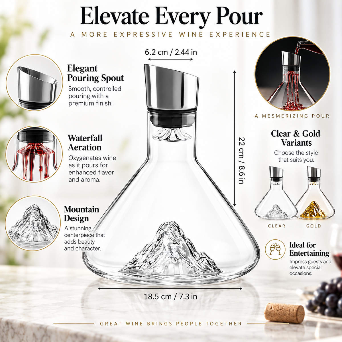 Premium Wine Decanter Mountain Design Elegant Pouring Spout