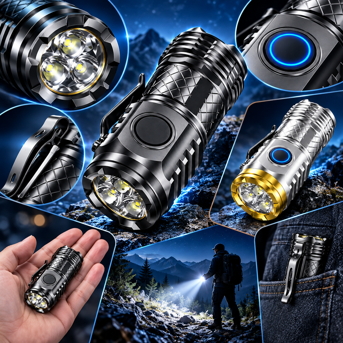 Rechargeable Mini Flashlight Camping Keychain Clip Tool