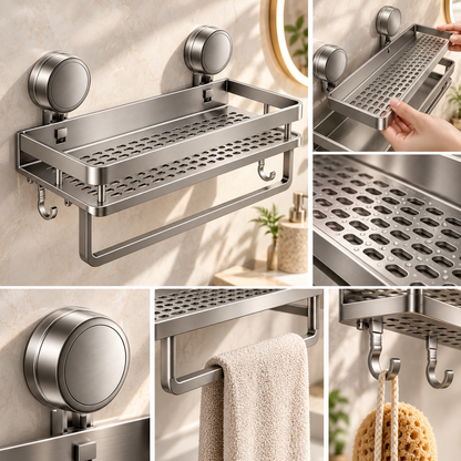Removable Suction Cup Bathroom Storage Shelf Wall Mount
