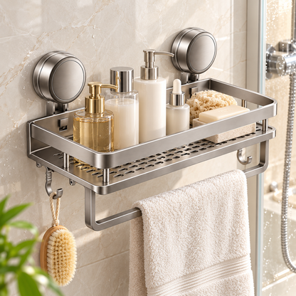 Removable Suction Cup Bathroom Storage Shelf Wall Mount