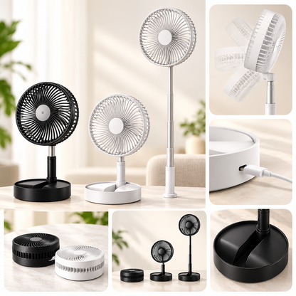 Retractable Fan Battery Operated USB Rechargeable Design