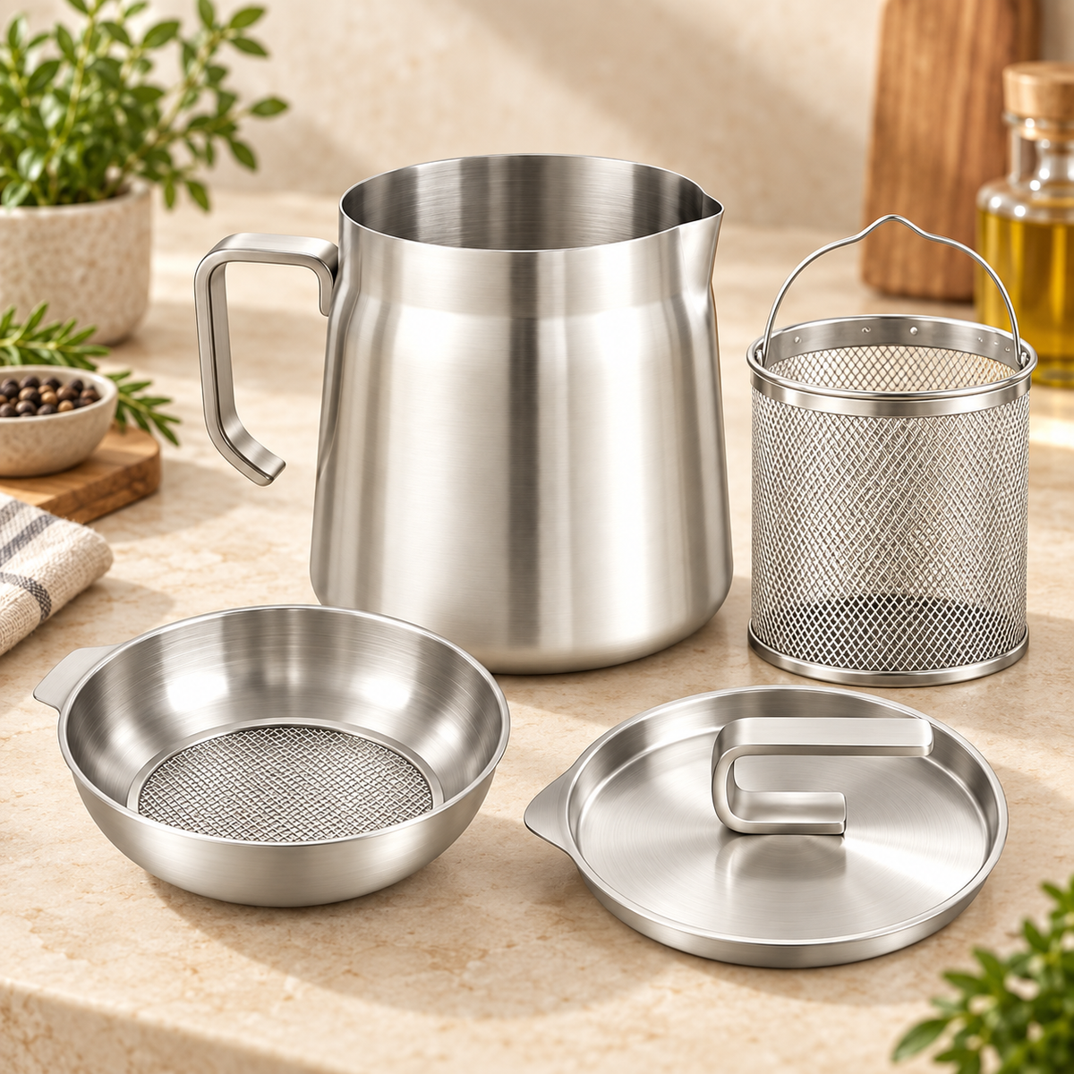 Reusable Cooking Oil Strainer Stainless Steel Frying Pot