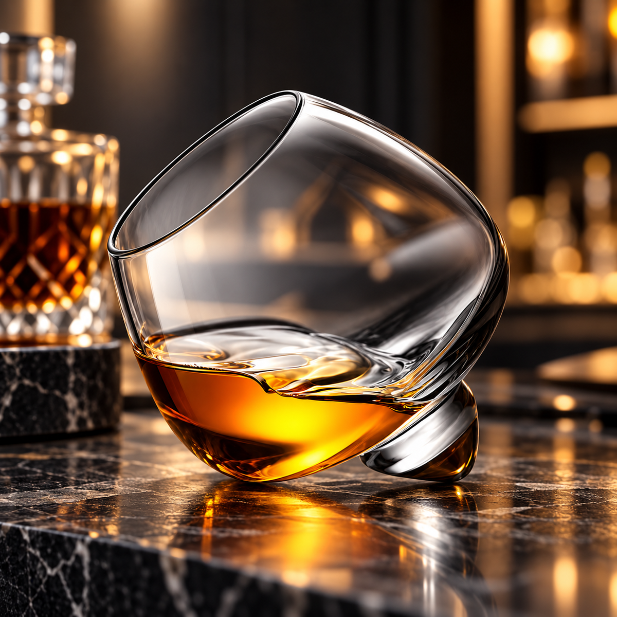 Rotating Whiskey Glass Ergonomic Non Toxic Unique Design