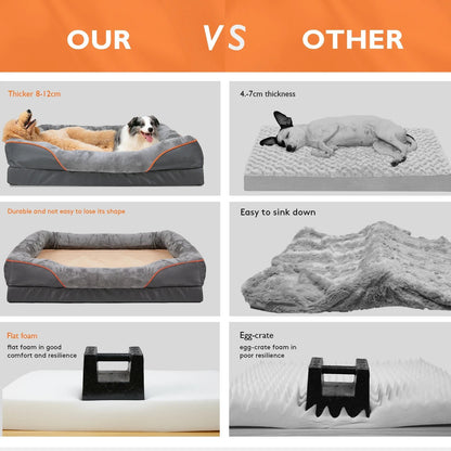 Dog Bed with Orthopedic Foam and Raised Cushioned Walls, Machine Washable Cover