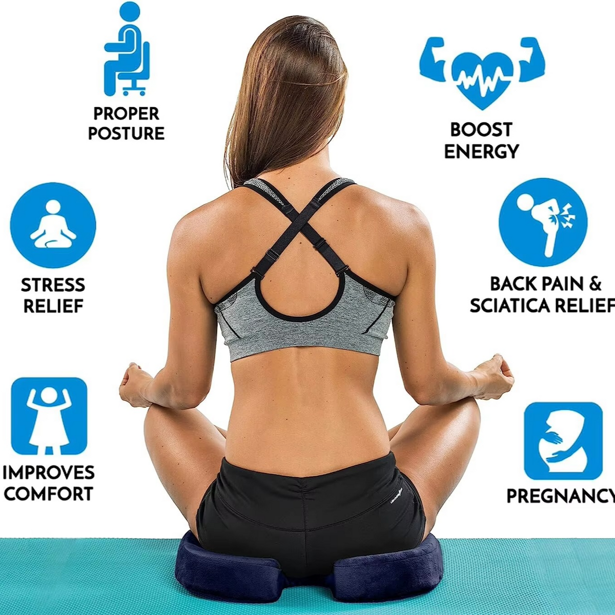 Seat Cushion with Gel Layer and Memory Foam, Coccyx Cutout Design