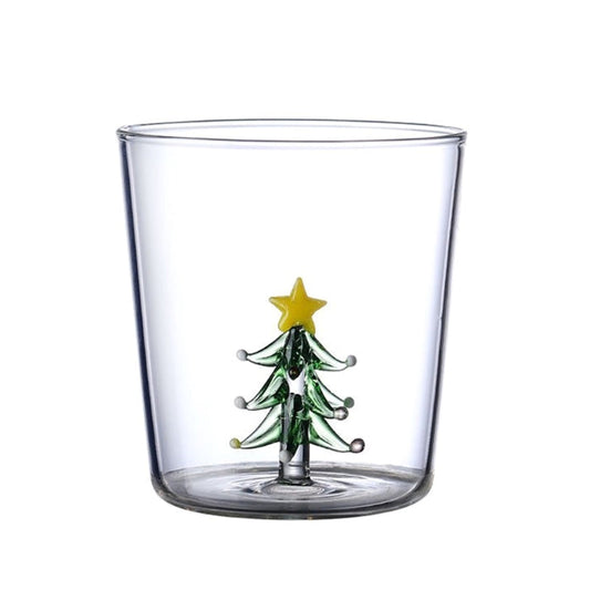 Christmas Tree Glass Cup – Stemless Drinking Glass with Festive Tree Figurine for Holiday Beverages and Entertaining