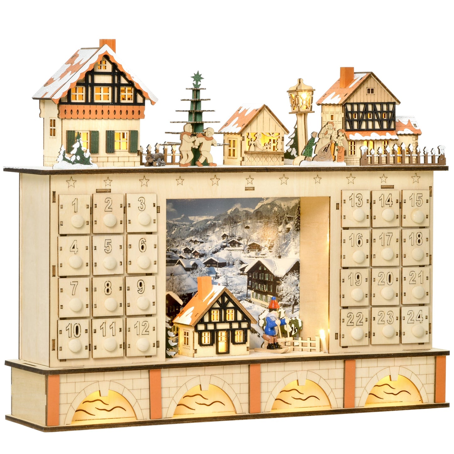Wooden Advent Calendar with Drawers – Refillable 24 Compartment Christmas Countdown Organizer for Holiday Gifts and Home Display