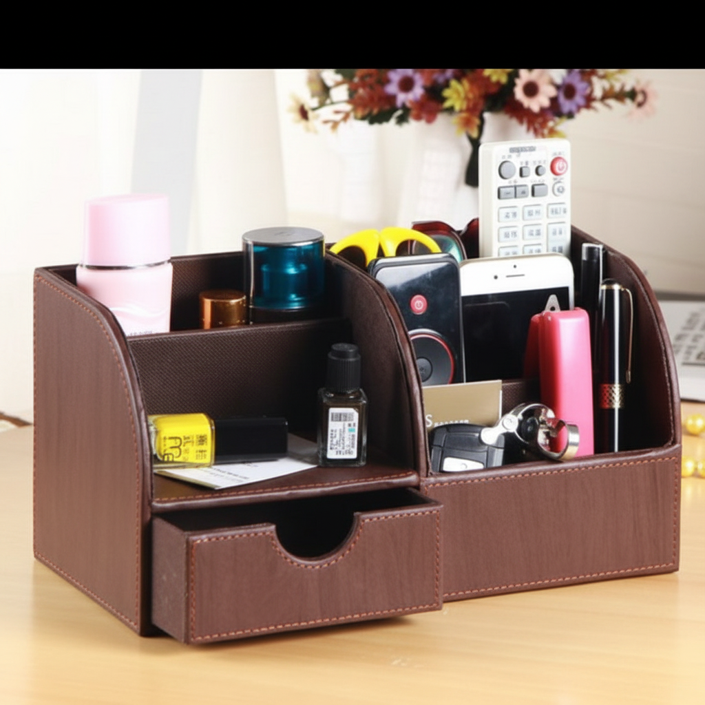 Desktop Storage Organizer – Multifunction Pen Holder, Business Card Box and Office Supplies Organizer for Home and Workspace