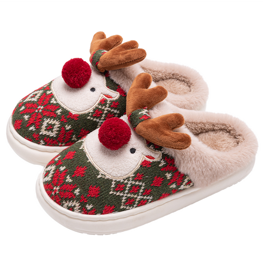 Christmas Deer Slippers – Cute Plush Non Slip House Shoes for Cozy Winter Comfort and Holiday Gifts