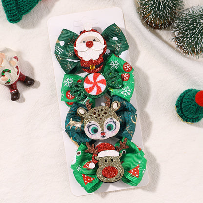 Baby Christmas Hair Clip Set – Santa and Reindeer Holiday Hair Accessories for Girls Party Outfits