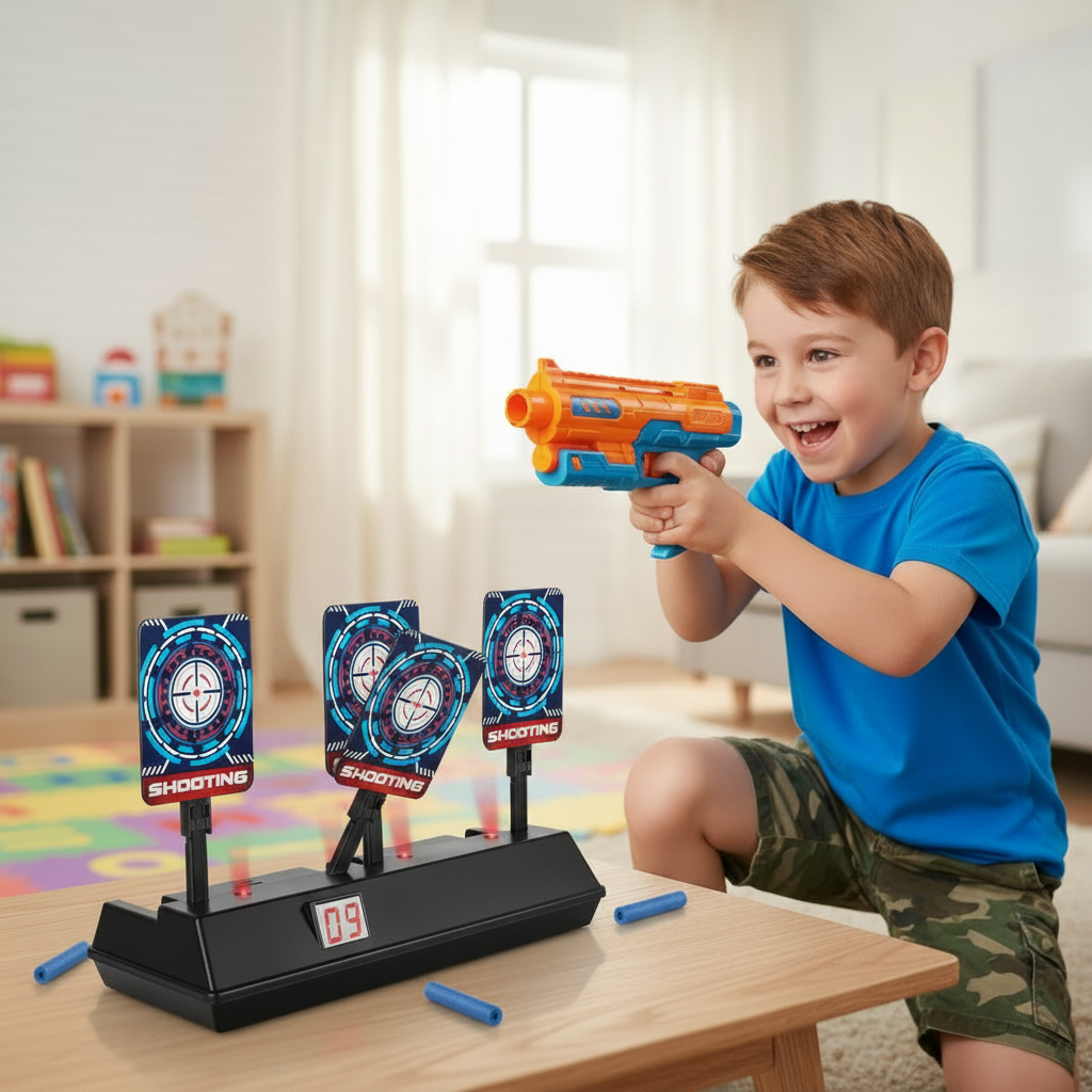 Electronic Shooting Target – 360° Rotating Auto Reset Scoring Target for Toy Gun Practice, Skill Training and Family Fun