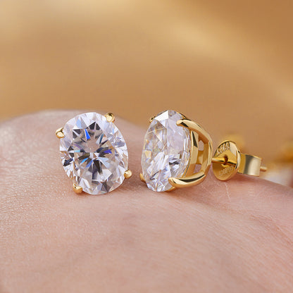 Oval Moissanite Stud Earrings with D Color VVS1 Clarity and 925 Sterling Silver, 0.5-5ct