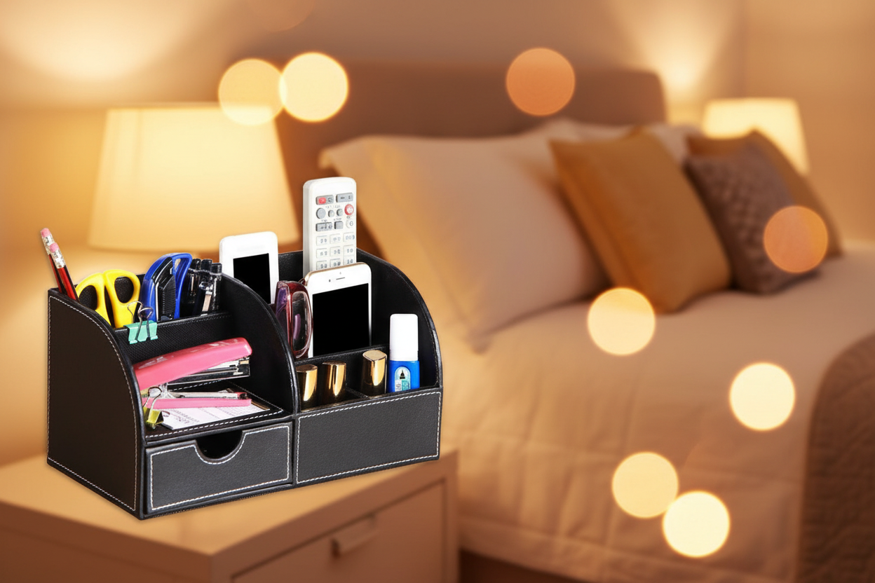 Desktop Storage Organizer – Multifunction Pen Holder, Business Card Box and Office Supplies Organizer for Home and Workspace