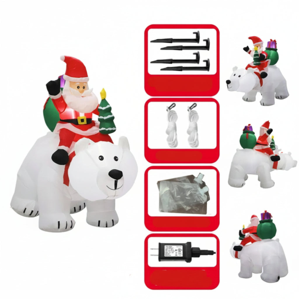 Inflatable Santa on Polar Bear – 2.1M LED Outdoor Christmas Yard Decoration for Gardens and Holiday Displays