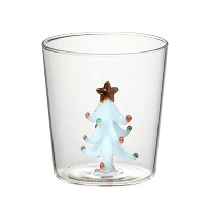 Christmas Tree Glass Cup – Stemless Drinking Glass with Festive Tree Figurine for Holiday Beverages and Entertaining