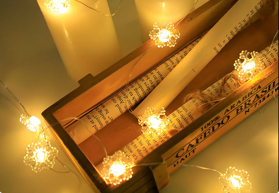 LED Christmas Fairy Lights – 20 LED Battery Powered Santa and Snowflake String Lights for Holiday Home Decorations