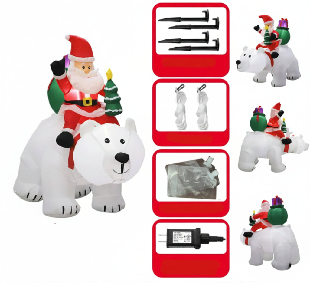 Inflatable Santa on Polar Bear – 2.1M LED Outdoor Christmas Yard Decoration for Gardens and Holiday Displays